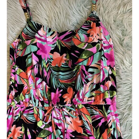 Beyond Control Women's Bora Bora Bay Swimsuit Romper Sz 16 Black Pink Floral NEW - Picture 3 of 7